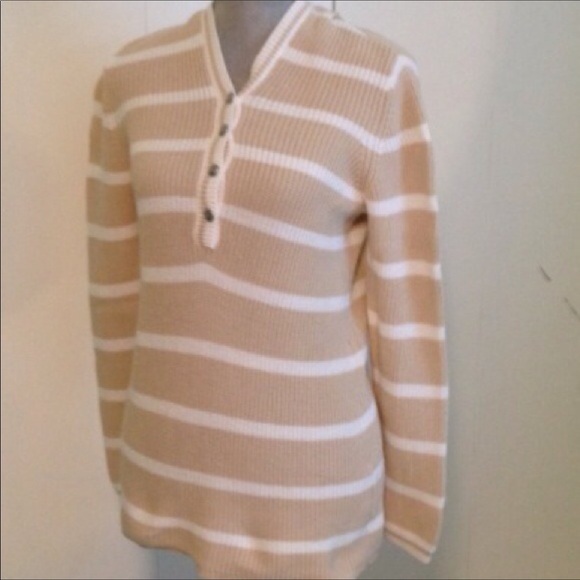 CHICO’S beige/white striped hooded sweater. - Picture 3 of 6
